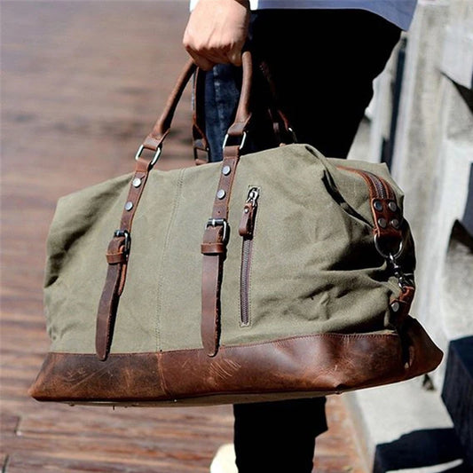 Oil Wax Canvas Weekend Bags Men Women's Large Travel Bags Waterproof Beach Bag Hanging Luggage Bag Vintage Duffle Bag Shoulder