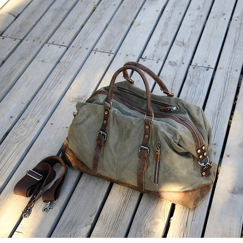 Oil Wax Canvas Weekend Bags Men Women's Large Travel Bags Waterproof Beach Bag Hanging Luggage Bag Vintage Duffle Bag Shoulder