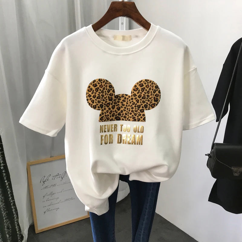 90s Aesthetic Grapic Leopard T-shirts Women Summer Loose Harajuku Female Black T Shirt New Casual  Women's Clothing