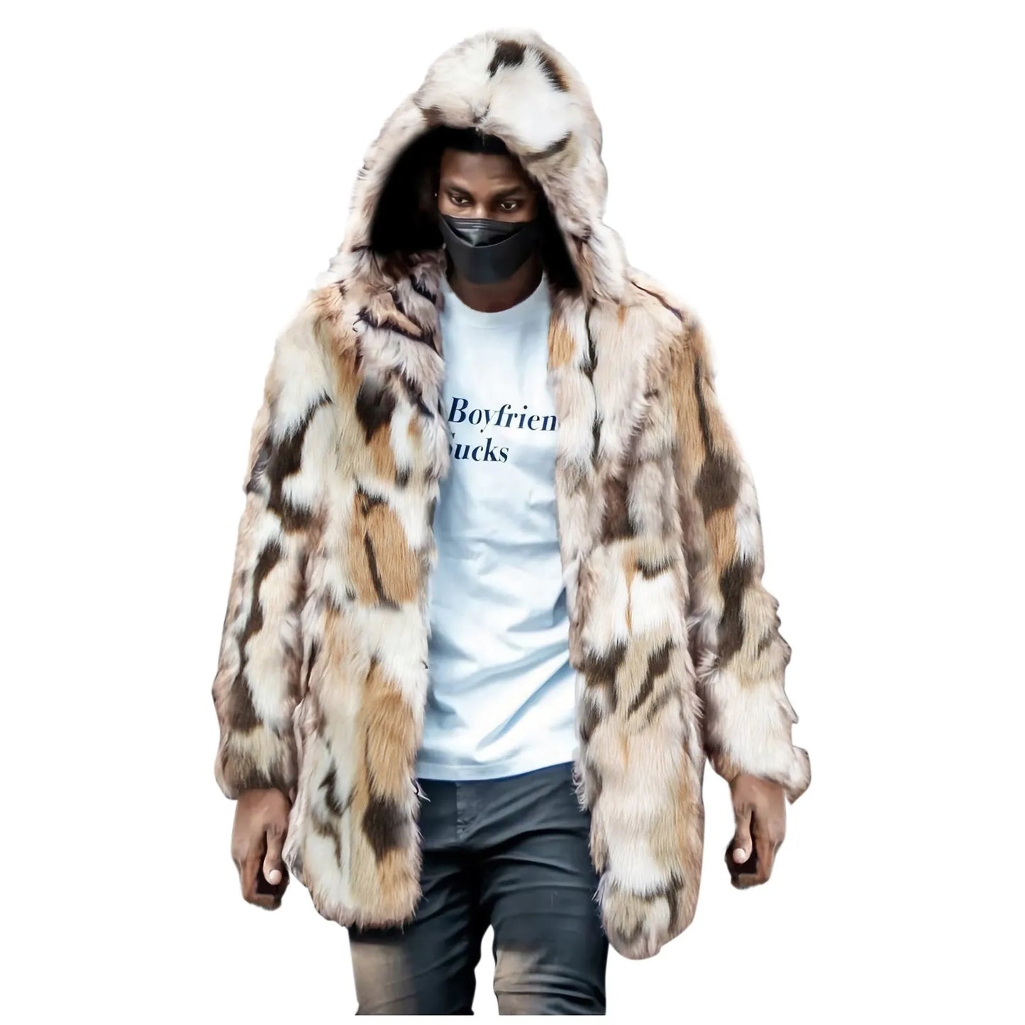 Winter Men Faux Fur Leopard Pattern Coat Jacket Male Fashion Loose Warm Coat Male Streetwear Thicken Outwear Oversize Jacket