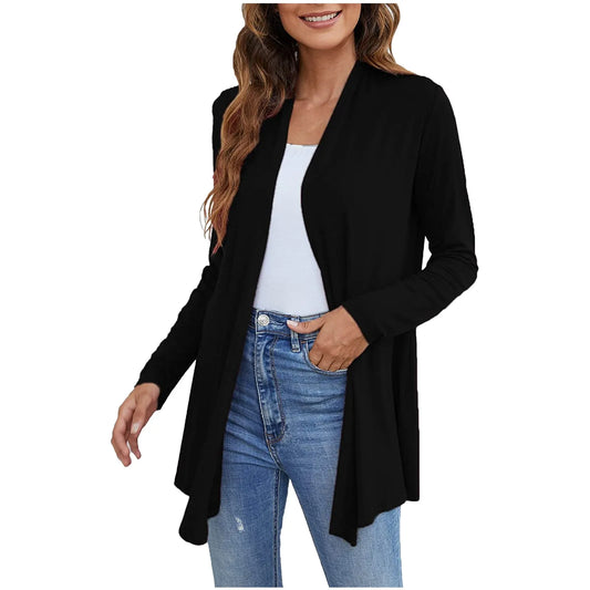 Women Solid Open Front Cardigans Long Sleeve Casual Soft Drape Spring Autumn Cardigan Loose Coat Korean Fashion Пальто Женское