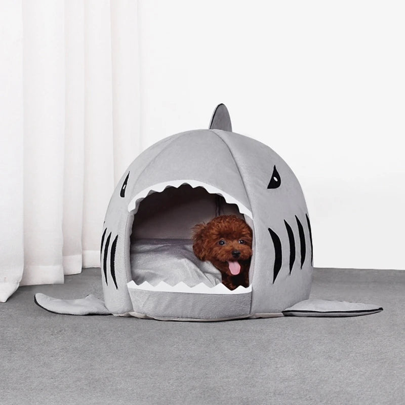 Pet Supplies Pet Dog Tent House Kennel Warm Cartoon Shark Nest Soft Foldable Sleeping Mat Breathable Cat Dog Pad