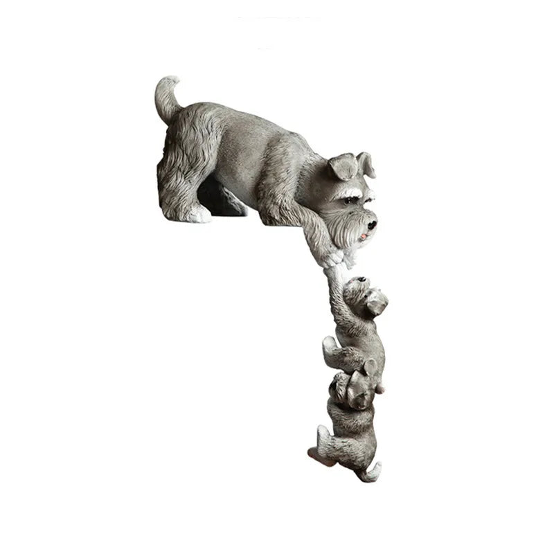 Modern Resin Crafts Cute Schnauzer Dog Hanging Rescue Dog Animal Sculpture Living Room Desktop Decorations Gift Home Decorations