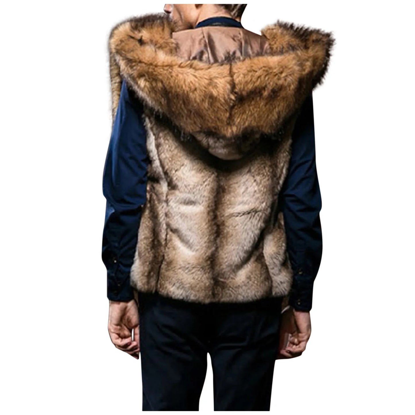 Men Faux Furry Coat 2021 Autumn Winter Warm Thick Jacket Sleeveless Outwear Vest Cardigan Hooded Overcoat Male Coat Dropshipping