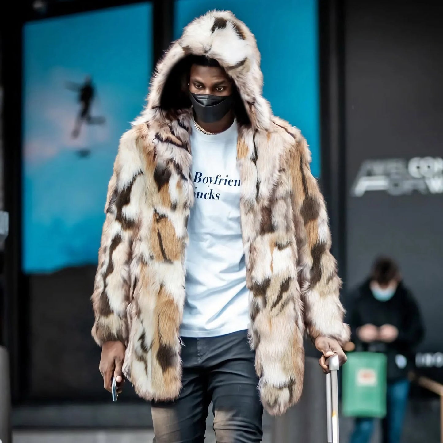 Winter Men Faux Fur Leopard Pattern Coat Jacket Male Fashion Loose Warm Coat Male Streetwear Thicken Outwear Oversize Jacket