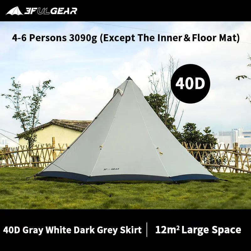 3F UL GEAR  Pyramid Tipi Tent Outdoor Camipng 4-6 Persons Large Tent 40D/210T Windproof Tent 3 Season With Snow Skirt