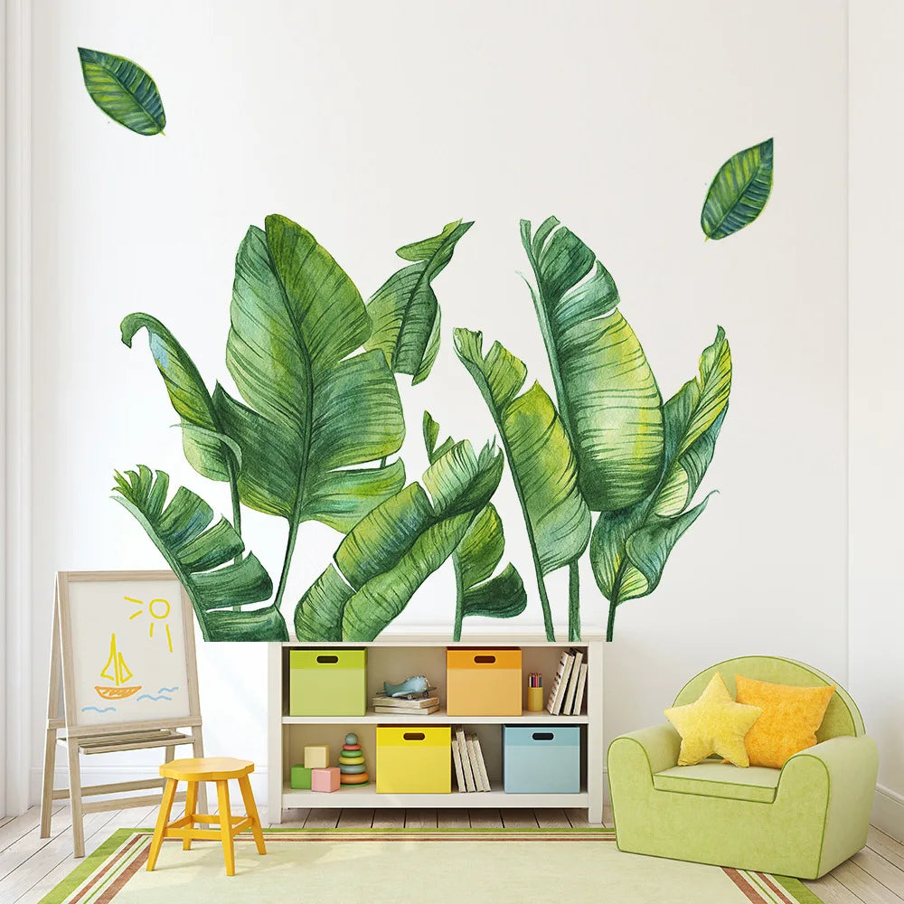 Hand Painted Green Banana Leaf Wall Stickers for Living room Bedroom Wall Decor Vinyl Plants Wall Decals Murals Home Decoration