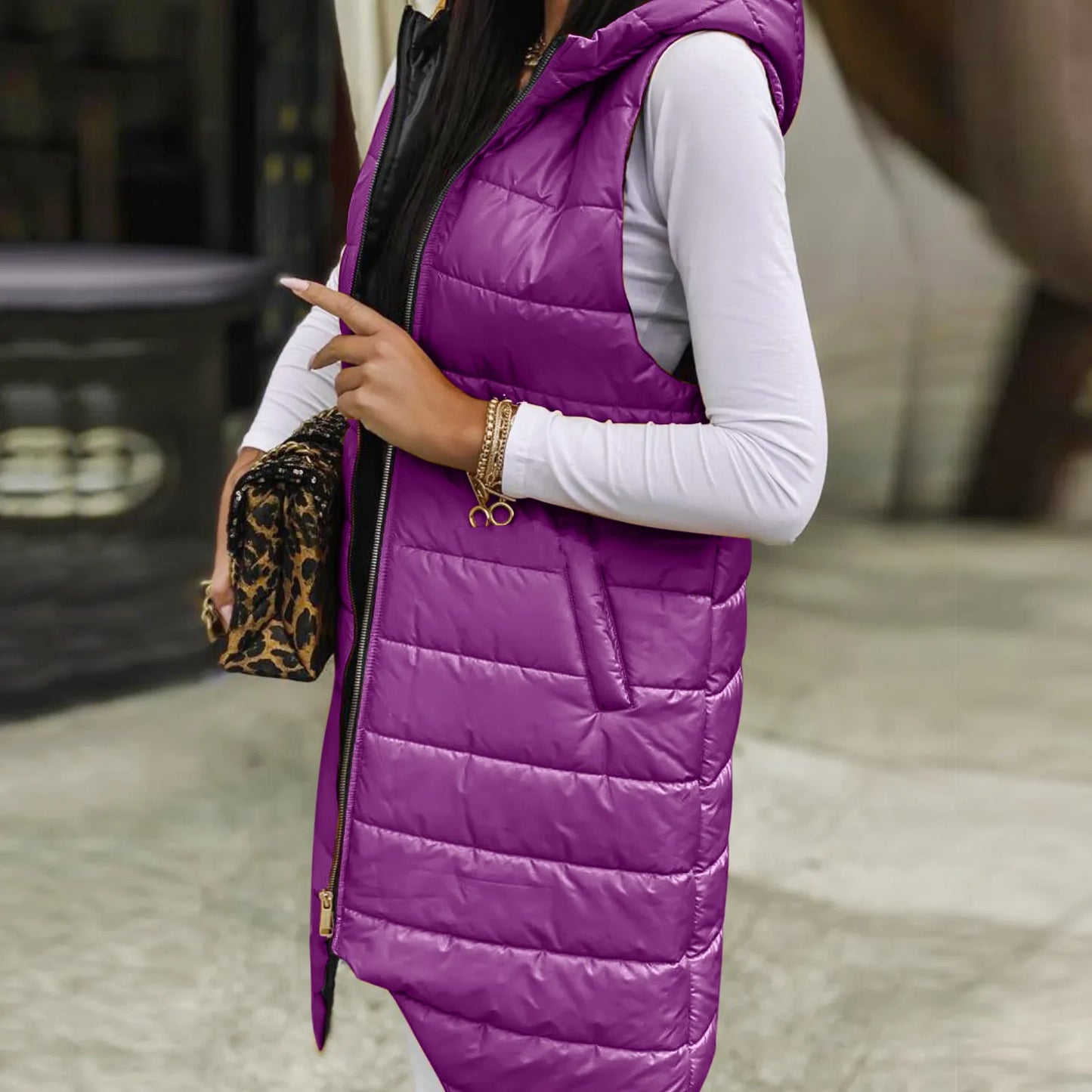 Women Long Coat Vest With Hood Sleeveless Warm Down Coat With Pockets Quilted Vest Down Jacket Quilted Winter Outdoor Jacket