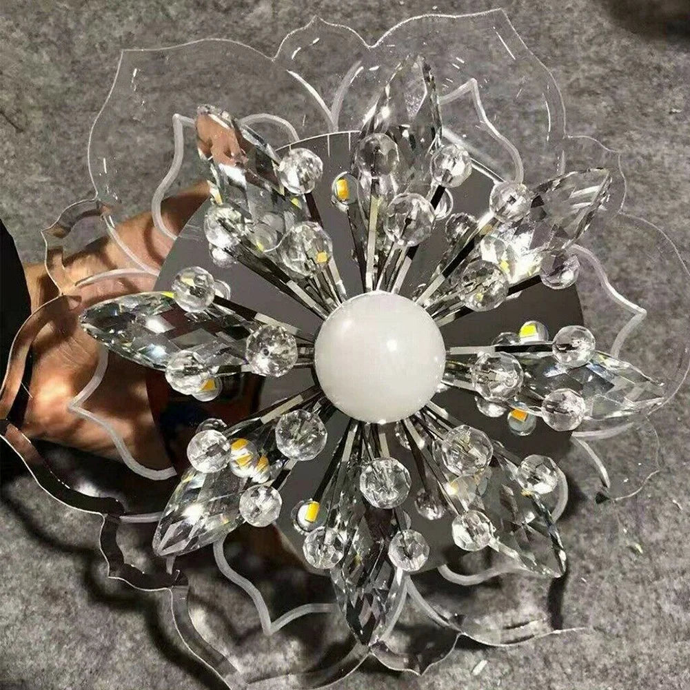 Modern LED Ceiling Light Flower Crystal Chandelier 9W Pendant Lamp for Living Room Bedroom Study Indoor Lighting Home Decoration