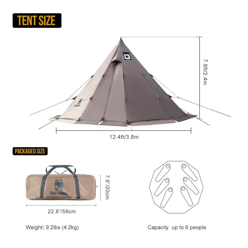 OneTigris Rock Fortress Hot Tent 4-6person Teepee Tent for Adventurers Hiking Camping 4 Season Wood stove Tent