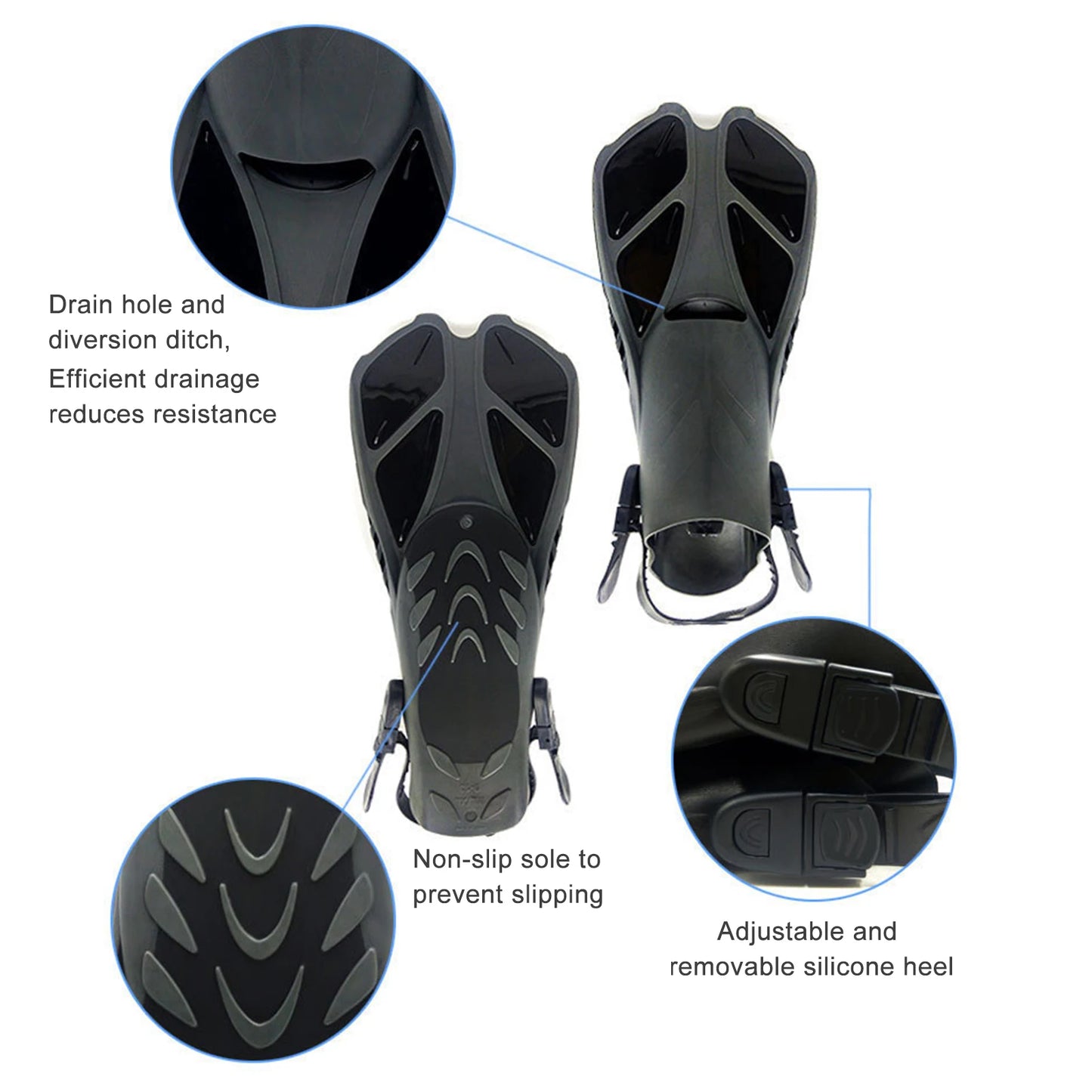 Flippers Short Adjustable Swim Fins Scuba Diving Fins Short Men women Snorkel Swimming Fins Kids Flippers Equipment Set