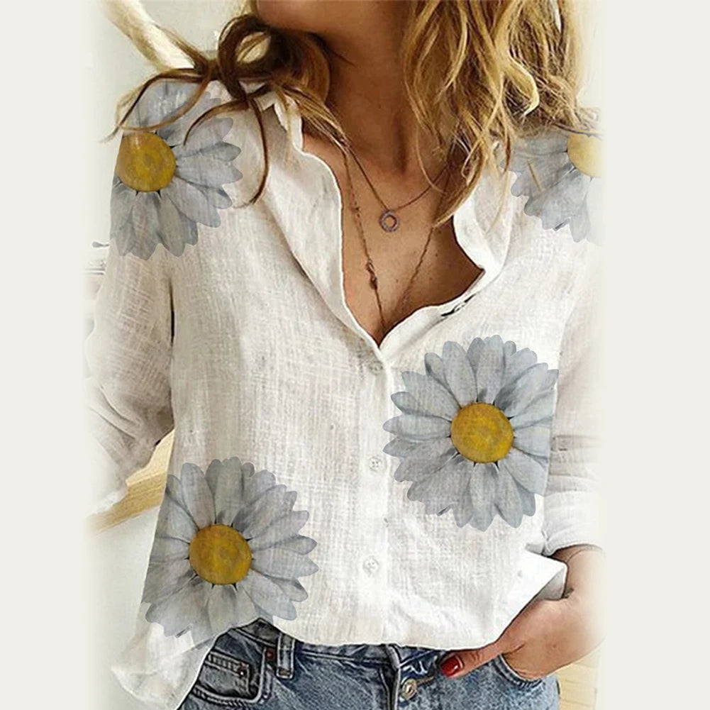 2023 Elegant Shirt Women Fashion Long Sleeve Marguerite Dot Star Print Office Shirt Blouse Top Women's Clothing camisas y blusas