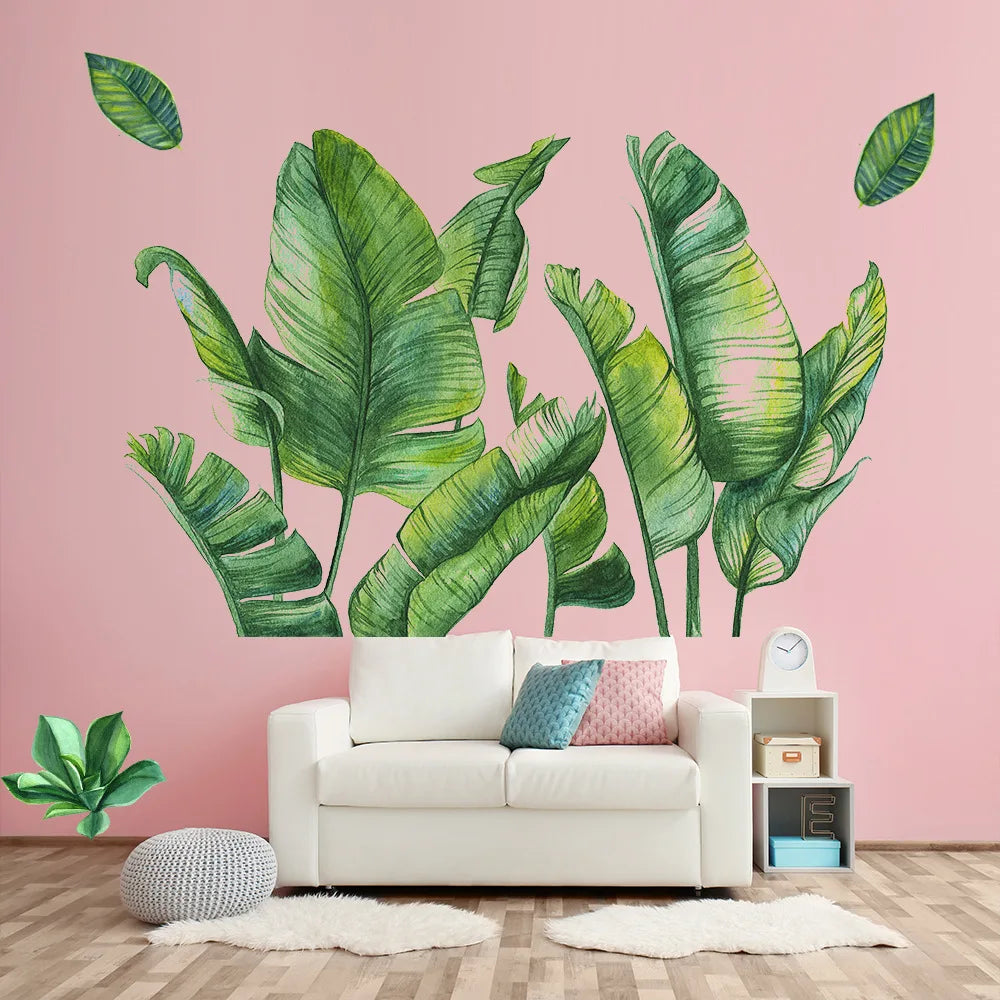 Hand Painted Green Banana Leaf Wall Stickers for Living room Bedroom Wall Decor Vinyl Plants Wall Decals Murals Home Decoration