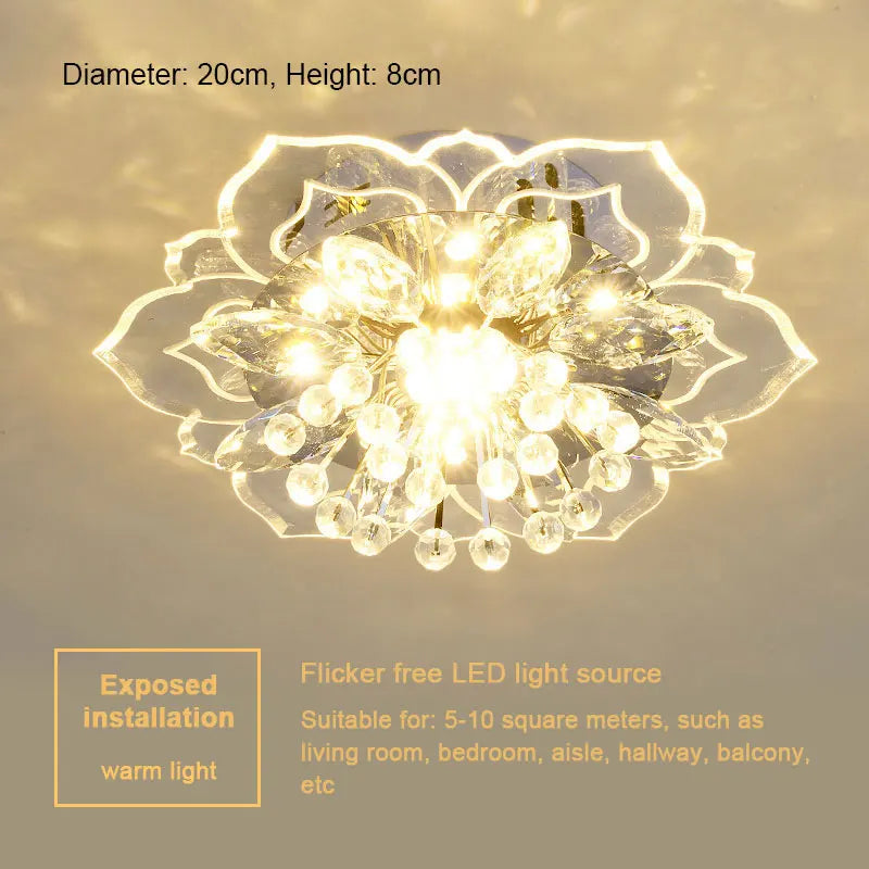 20cm LED Crystal Ceiling Light Modern Flower Shape Ceiling Lamp Hallway Living Room Lamp Bedroom Kitchen Corridors Aisle Light