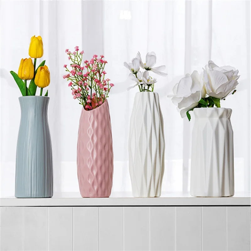 Modern Flower Vase Unbreakable Plastic Vase European Anti-Ceramic Imitation Rattan Simplicity Basket Arrangement Art Home Decor