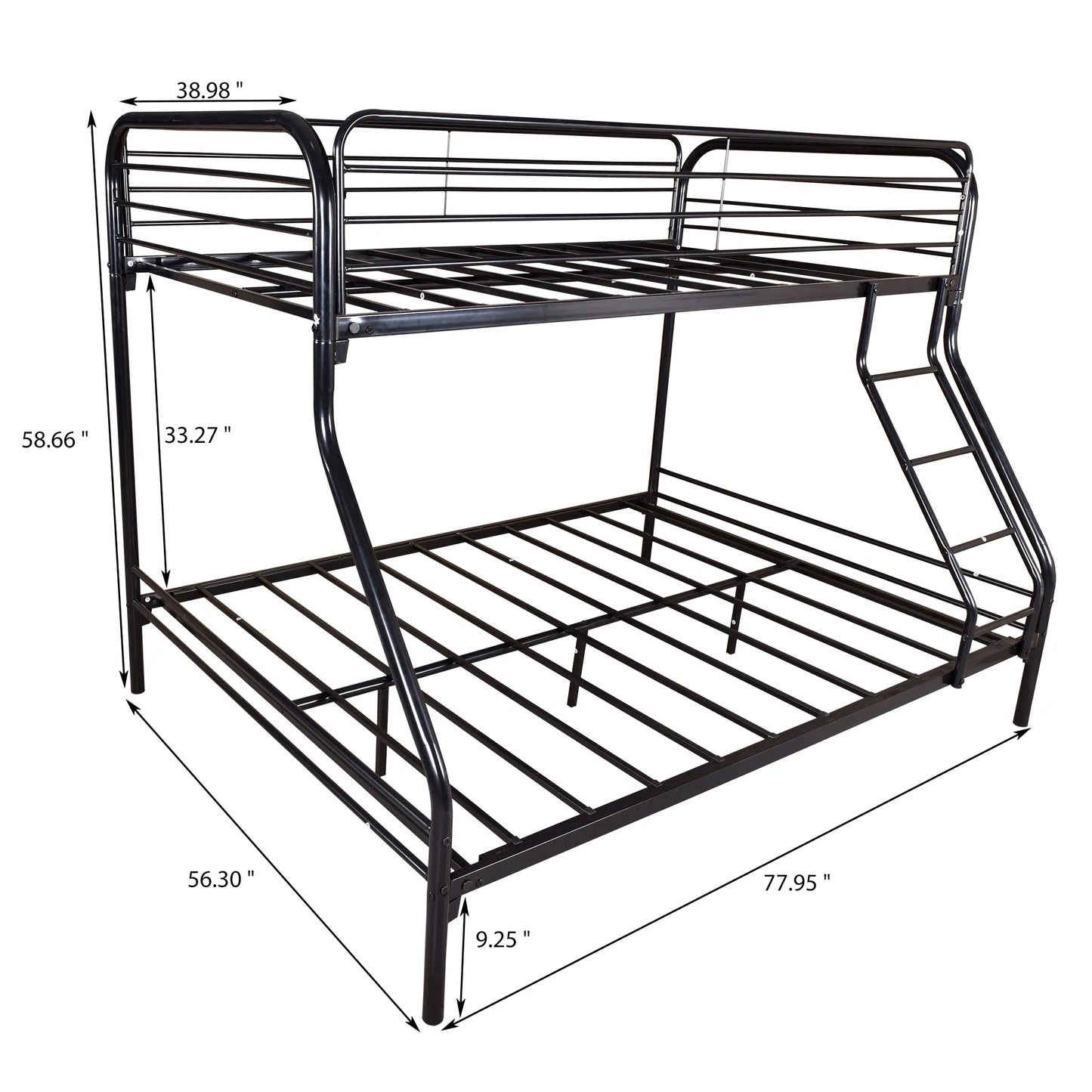 Twin-Over-Full Bunk Metal Bed Frame Closed Upper Bunk With Inclined Ladder Black[US-Stock]