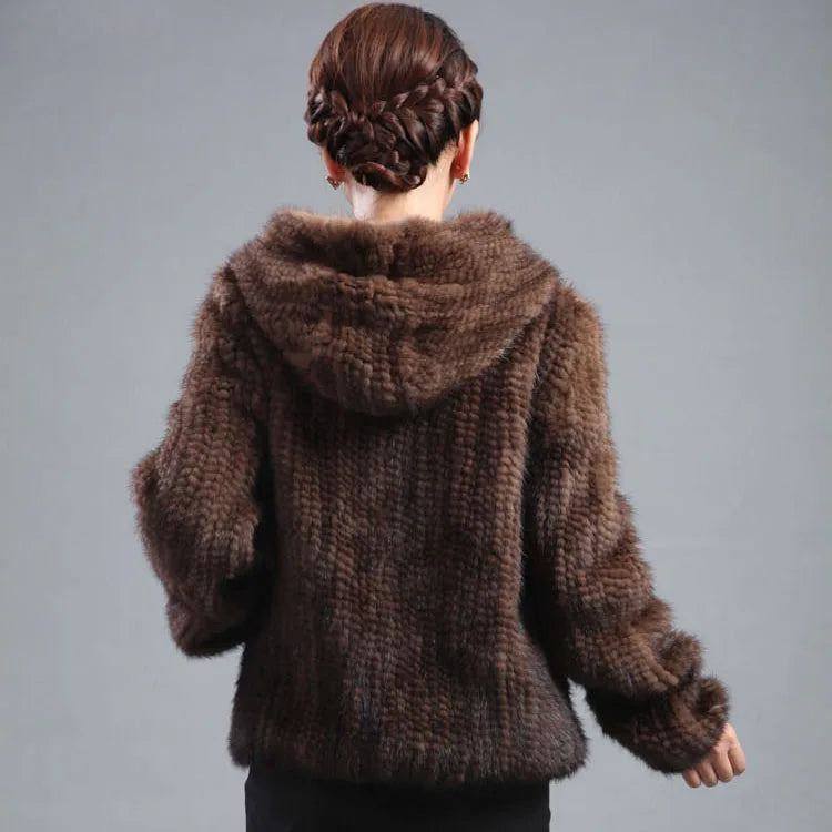 New mink fur coat women's long-sleeve top fashion all-match Mink knit jacket mink knitted fur coat Free shipping