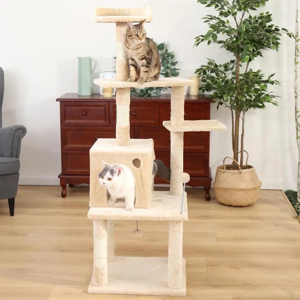 Multi-Level Cat Tree Condo Furniture with Sisal-Covered Scratching Posts Plush Condos for Kittens Cats and Pets