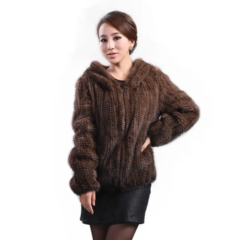 New mink fur coat women's long-sleeve top fashion all-match Mink knit jacket mink knitted fur coat Free shipping