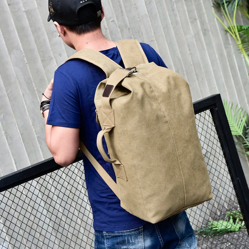 New Large Capacity Backpack Male Luggage Boys Canvas Backpack Bucket Shoulder Bags Leisure Men Backpacks for Travel for School