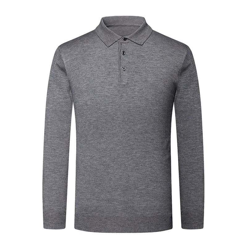 6% Wool 2023 High Quality Designer New Fashion Brand Solid Color Casual Japanese Polo Shirt Men Long Sleeve Tops Mens Clothing