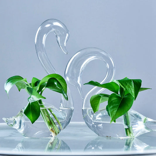 Clear Glass Swan Shape Flower Vase Cute Glass Hanging Vase Floral Plant Pots Terrarium Container Home Wedding Decor