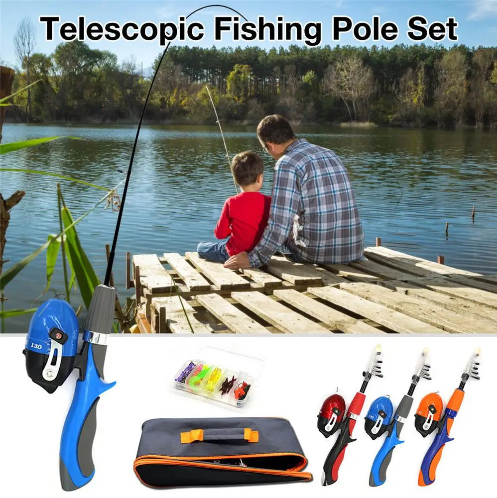 Telescopic Fishing Pole Set Portable Lightweight Comfortable Grip Fishing Rod Kit For Beginners Children Fish Equipment