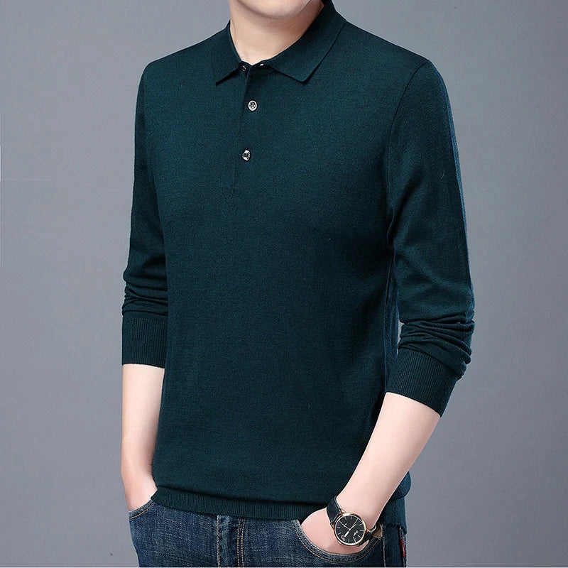 6% Wool 2023 High Quality Designer New Fashion Brand Solid Color Casual Japanese Polo Shirt Men Long Sleeve Tops Mens Clothing