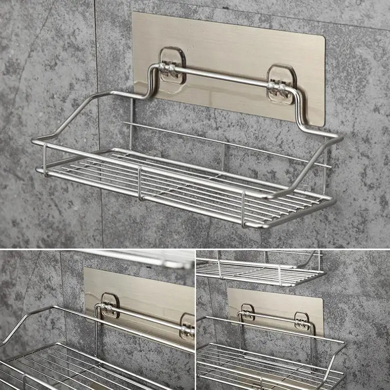 Stainless Steel Bathroom Wall Storage Shelf Holder Rack Punch-Free Kitchen Bathroom Toilet Wall Hanging Storage Rack