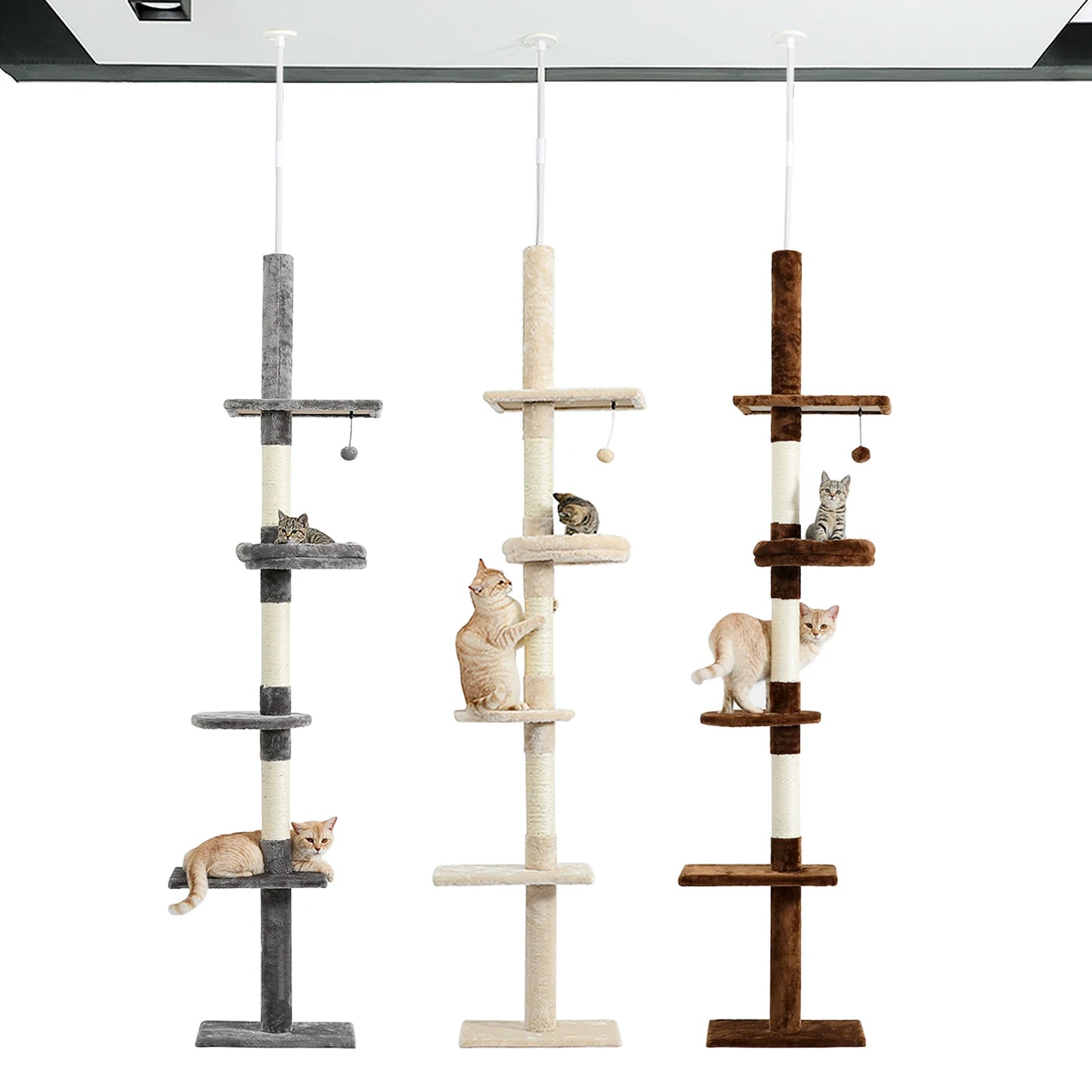 5-Level Cat Tower Climbing Toys Structures Cat Climber Tree Post Shelves Mat Multilayer Platform Super Large with Hanging ball