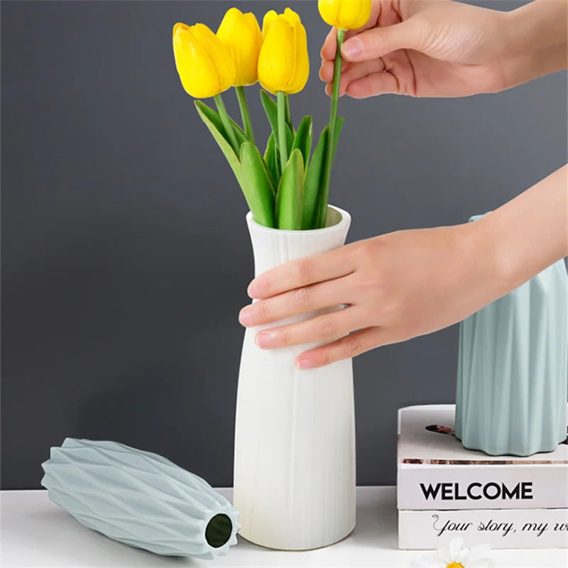 Modern Flower Vase Unbreakable Plastic Vase European Anti-Ceramic Imitation Rattan Simplicity Basket Arrangement Art Home Decor