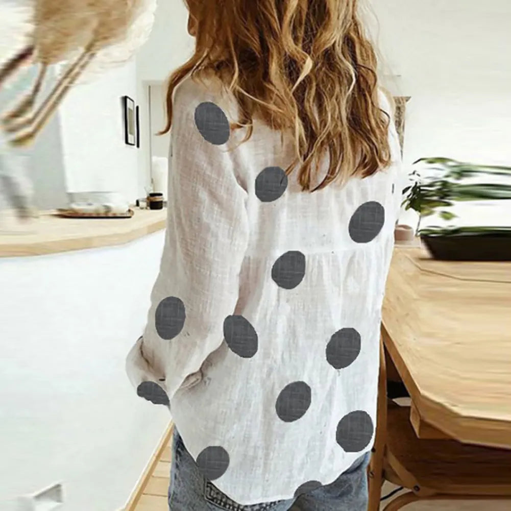 2023 Elegant Shirt Women Fashion Long Sleeve Marguerite Dot Star Print Office Shirt Blouse Top Women's Clothing camisas y blusas