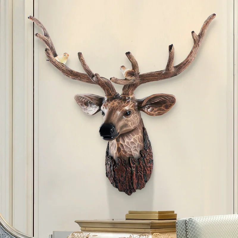 Nordic Deer Head Decor Living Room Wall Hanging Decoration Resin Animal Statue Sculpture Wall Decor Ornaments