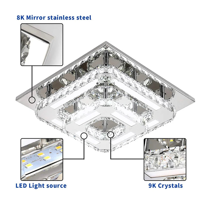 LED Ceiling Lamp Square Llights For Room Dining Hanging Lampras Living Decoration Salon Kitchen Accesories Crystals Chandeliers