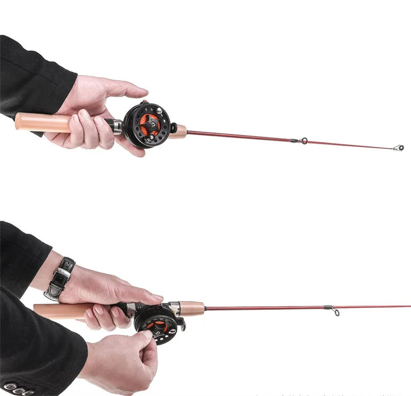 Winter Fishing Rods Mini Ice Fishing Rod Metal Fishing Reels Elastic Carbon Bait Casting Rod Wood Handle Fishing Accessories