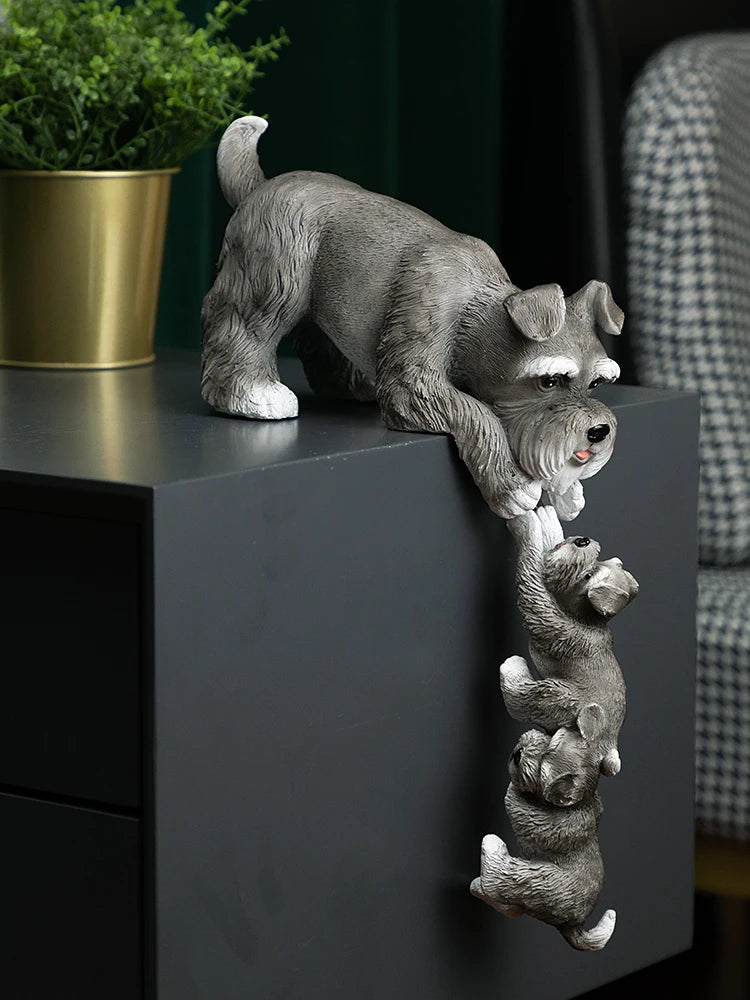 Modern Resin Crafts Cute Schnauzer Dog Hanging Rescue Dog Animal Sculpture Living Room Desktop Decorations Gift Home Decorations