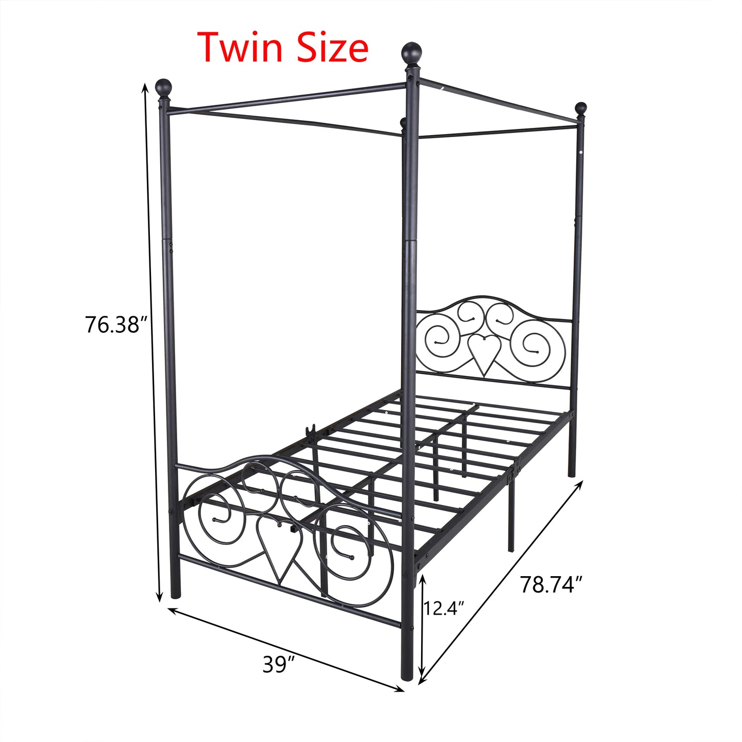 Queen/Full/Twin 2 Sizes Metal Canopy Bed Frame W/ Vintage Style Headboard&Footboard Sturdy Steel Holds 400lbs Easy DIY Assembly