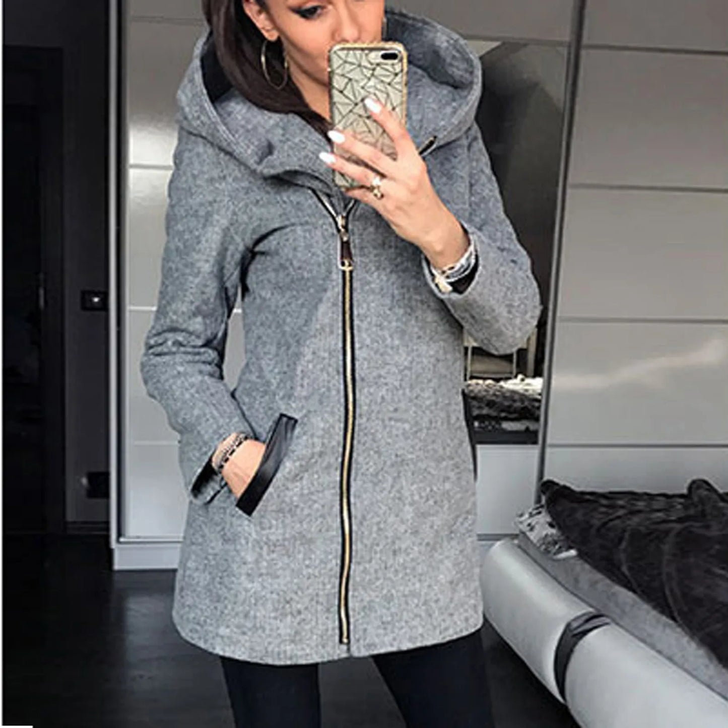 Women Leisure Fashion Side Zipper h Loose Coat Hooded Jackets Autumn And Winter Female Casual New Coat Top clothes Mujer