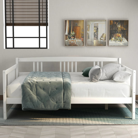 Wood Daybed Twin/Full Size Bed Frame with 10 Slats Support Legs 78.3"Wx57"Dx34"H White/Espresso[US-Depot]