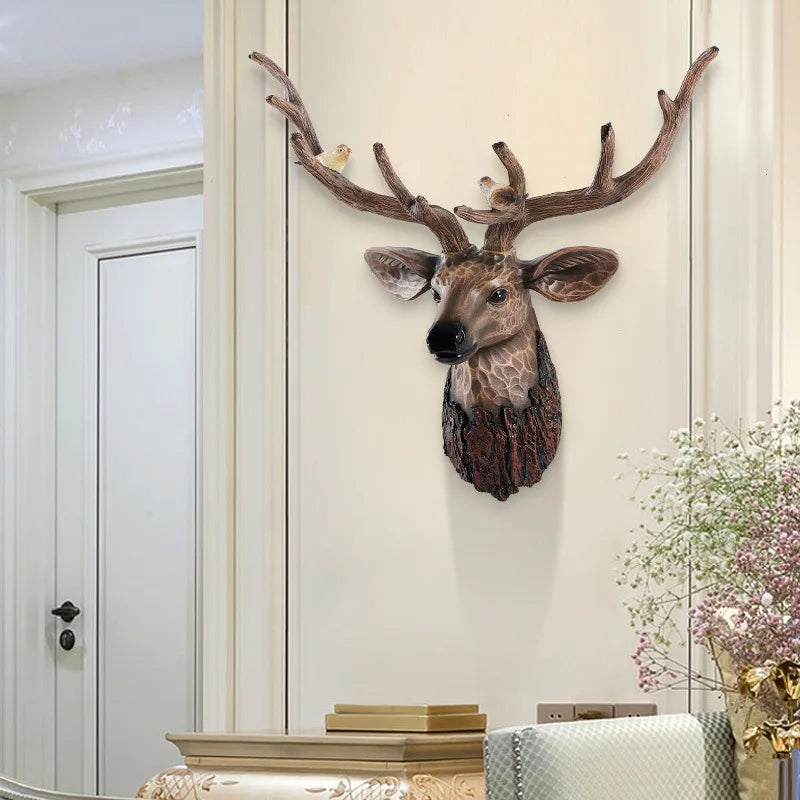 Nordic Deer Head Decor Living Room Wall Hanging Decoration Resin Animal Statue Sculpture Wall Decor Ornaments