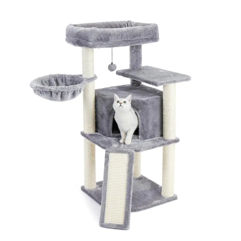 Pet Cat Climbing Tree Cat Condo Kitty Tower with Scratching Post Hammock Bed Multi Level Cat Climbing Activity Tree for Cats