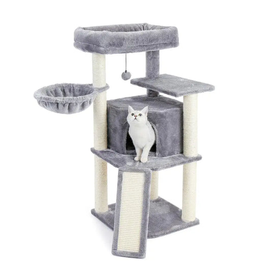 Pet Cat Climbing Tree Cat Condo Kitty Tower with Scratching Post Hammock Bed Multi Level Cat Climbing Activity Tree for Cats