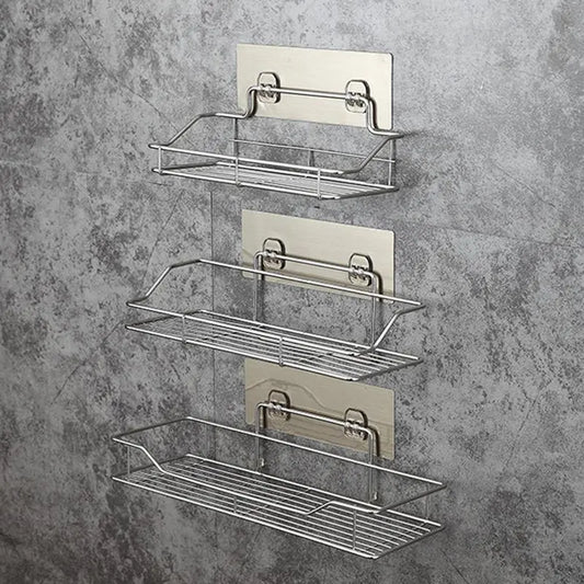 Stainless Steel Bathroom Wall Storage Shelf Holder Rack Punch-Free Kitchen Bathroom Toilet Wall Hanging Storage Rack