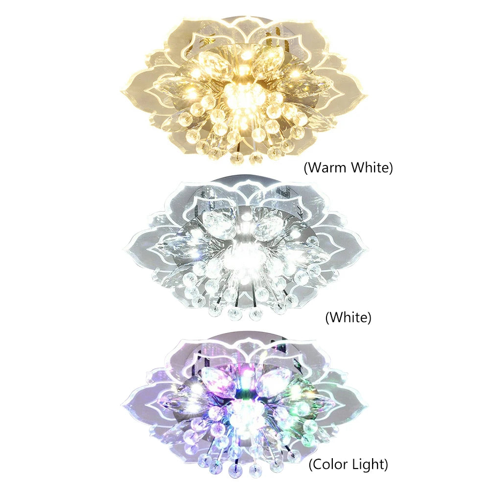 Modern LED Ceiling Light Flower Crystal Chandelier 9W Pendant Lamp for Living Room Bedroom Study Indoor Lighting Home Decoration