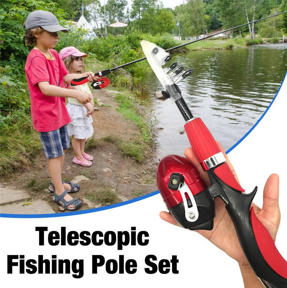 Telescopic Fishing Pole Set Portable Lightweight Comfortable Grip Fishing Rod Kit For Beginners Children Fish Equipment