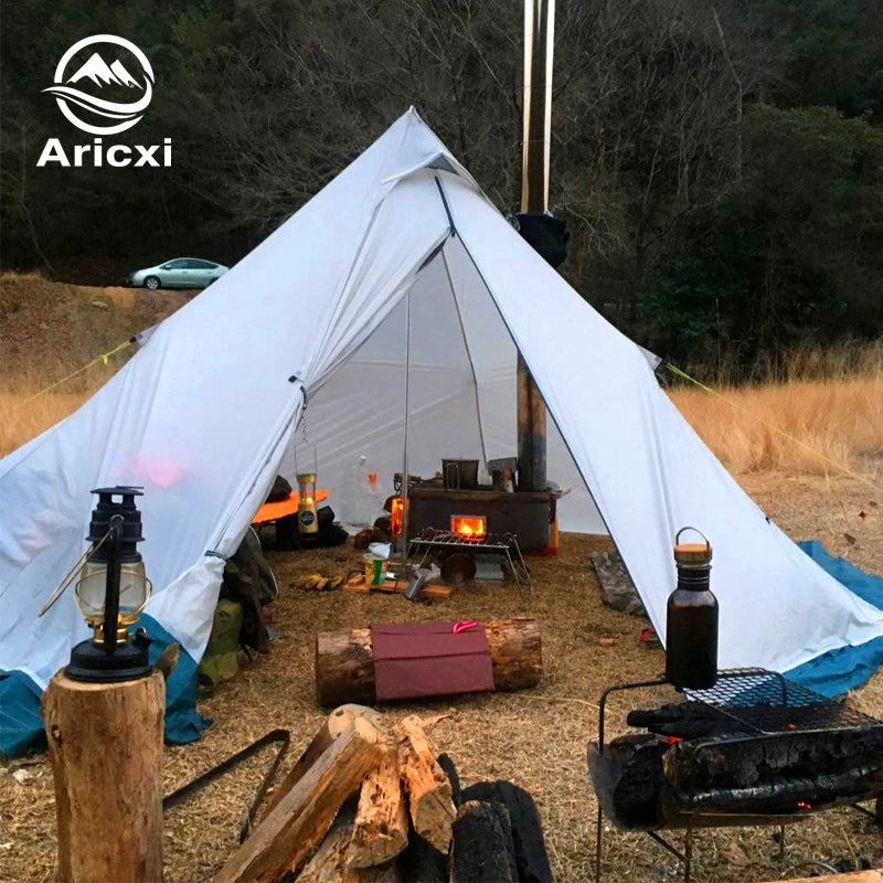 Aricxi 3-4 Person Ultralight Outdoor Camping Teepee 20D Silnylon Pyramid Tent Large Rodless Tent Backpacking Hiking Tents R3