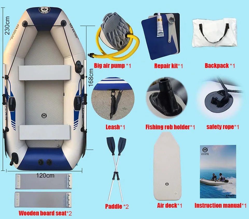 Solar Marine Factory Direct 230 CM 3 Person PVC Inflatable Boat Fishing Kayak Canoe Air Mat Bottom with Accessory