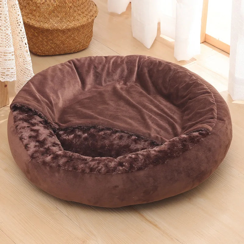 Round Animal Bed Pet Bed Soft Fleece Thicken Nest Dog Kennel Cat Semi-enclosed Sleeping Bag Puppy Cozy Dog Bed Sofa Pet Supply