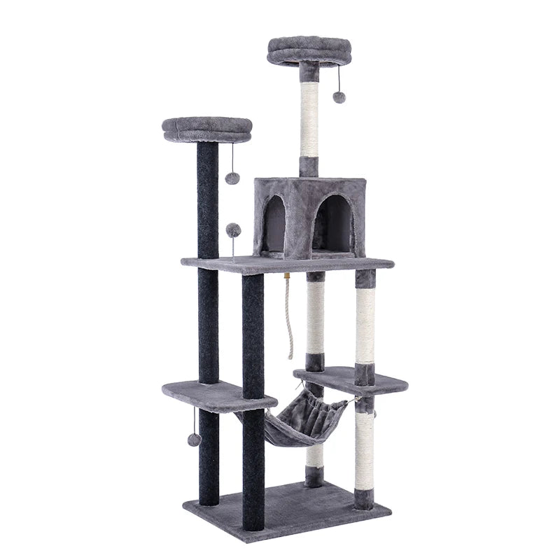 Pet Cat Climbing Tree Cat Condo Kitty Tower with Scratching Post Hammock Bed Multi Level Cat Climbing Activity Tree for Cats