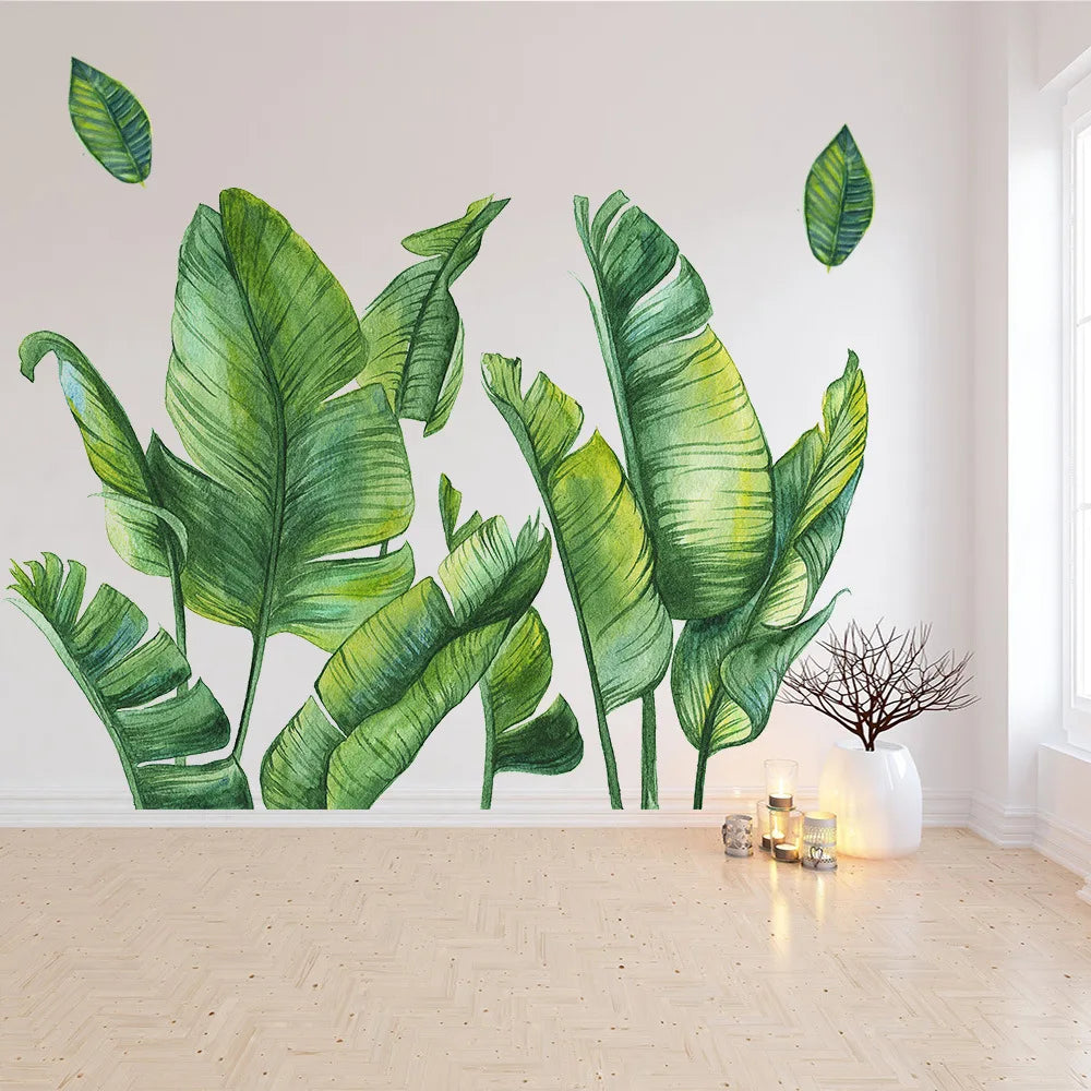 Hand Painted Green Banana Leaf Wall Stickers for Living room Bedroom Wall Decor Vinyl Plants Wall Decals Murals Home Decoration